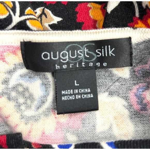 August Silk Heritage Cardigan Women's LG Black Red Yellow Boho Floral Sweater - Picture 4 of 6